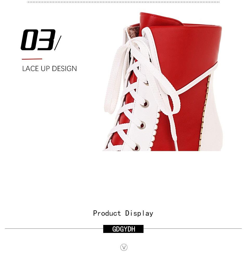 Sweet Cosplay Lolita Shoes Women Ankle Boots High Heels Ruffles Dress Wedding Shoes Bride Mixed Colors Lace Up (BB2)(CD)(WO4)(BB5)(F38)(3U38) - Deals DejaVu
