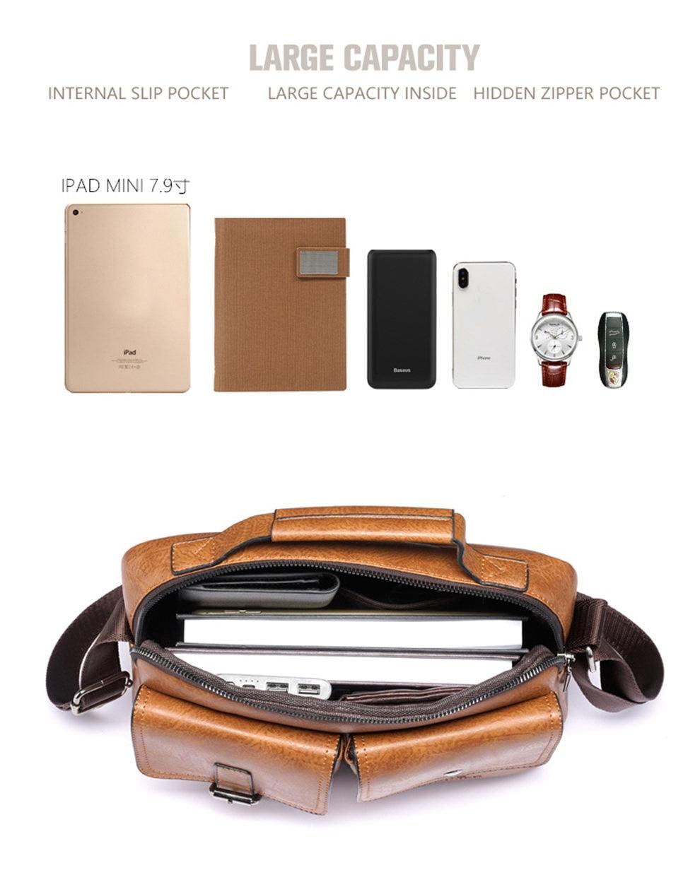 Great Men's Briefcase - Casual bag Men Small Messenger Bag - Vintage Shoulder Bags Male Flap Bags Capacity Men Handbag for male (3MA1)(LT4)(1U78) - Deals DejaVu