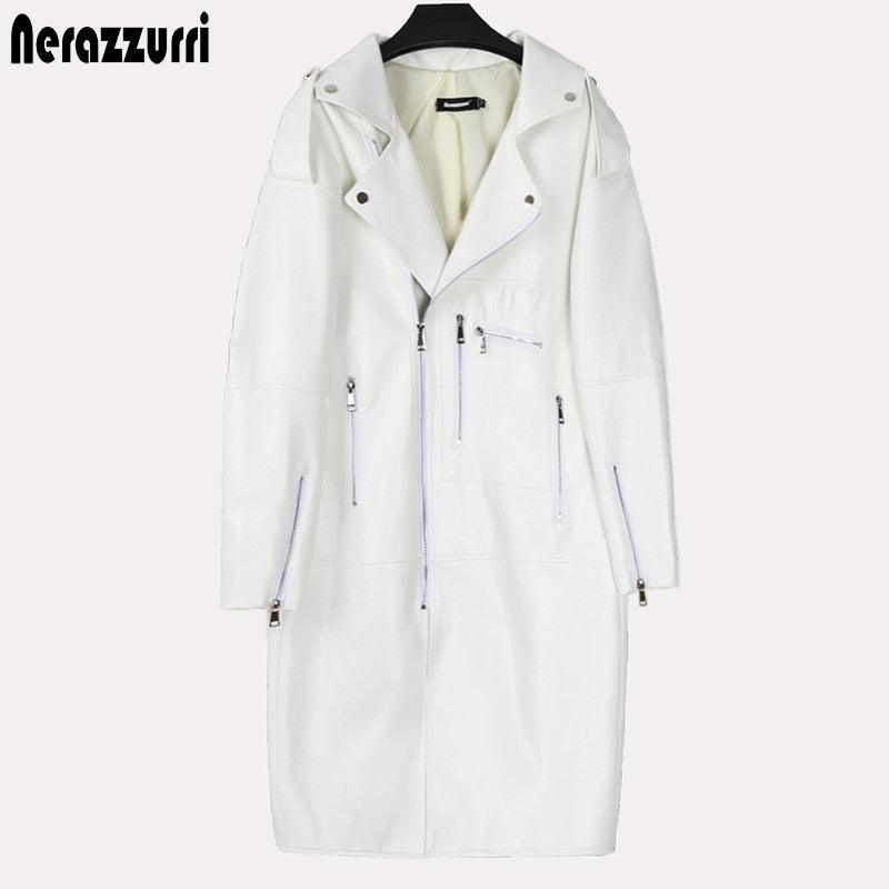 New Autumn Oversized Black Long Womens Leather Jacket - Long Sleeve Sipper Spring Loose Faux Leather Coat Streetwear (TB8B)(TB8A)(TP3)(1U23) - Deals DejaVu