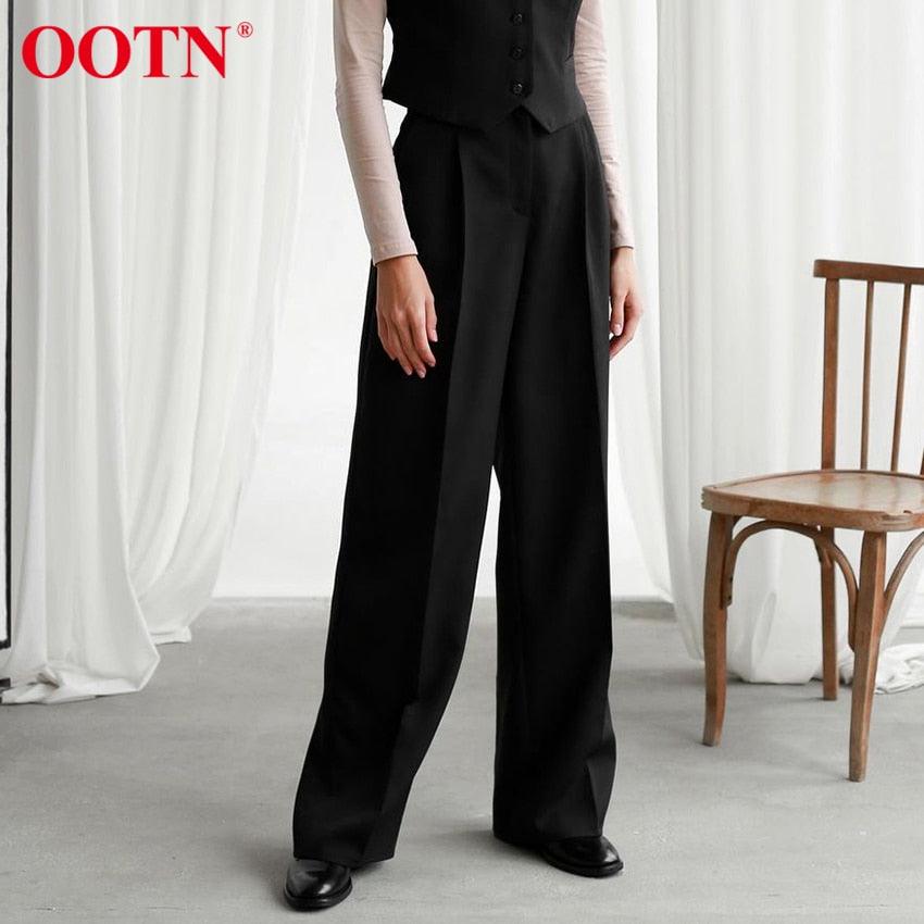 Office lady Baggy Trouser High Waist Elegant All-Match Wide Leg Pants - Women Plus Length Spring Pocket Zipper Street Pants (BP)(1U25) - Deals DejaVu