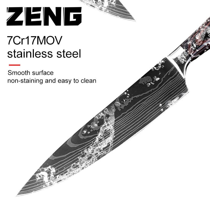 Great 8"inch Japanese Kitchen Knives - Laser Damascus Pattern Chef Knife - Sharp Santoku Cleaver Slicing Utility Knives Tool (AK5)(1U61)