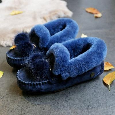 Trending Winter 100% Genuine Leather Real Wool Women Flats New Fashion Female - Plus Size Snow Shoes (FS)(CD)(1U40)(1U38)(1U107)