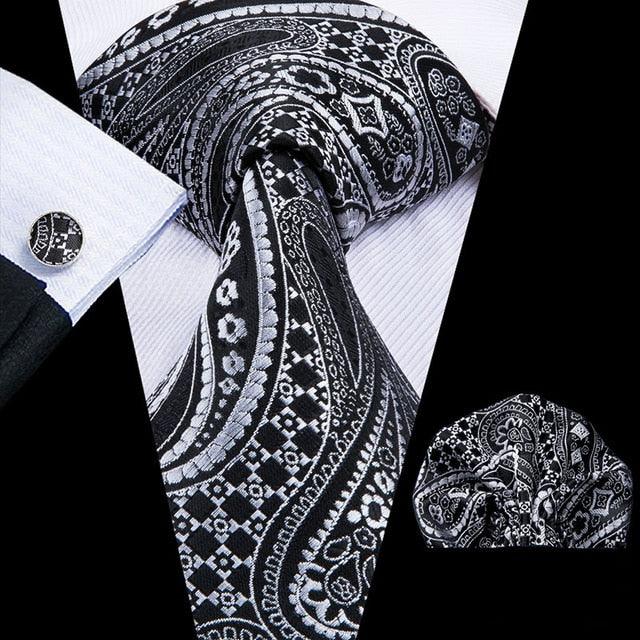 Great 100% Silk Floral Paisley Men's Tie Set 8.5cm - New Design Hanky Cufflinks Top Quality Necktie (MA2)(F17)