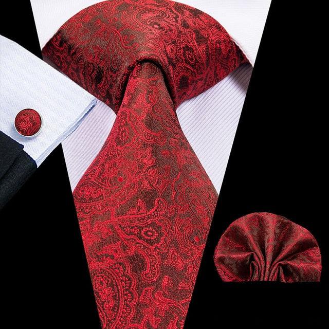 Great 100% Silk Floral Paisley Men's Tie Set 8.5cm - New Design Hanky Cufflinks Top Quality Necktie (MA2)(F17)