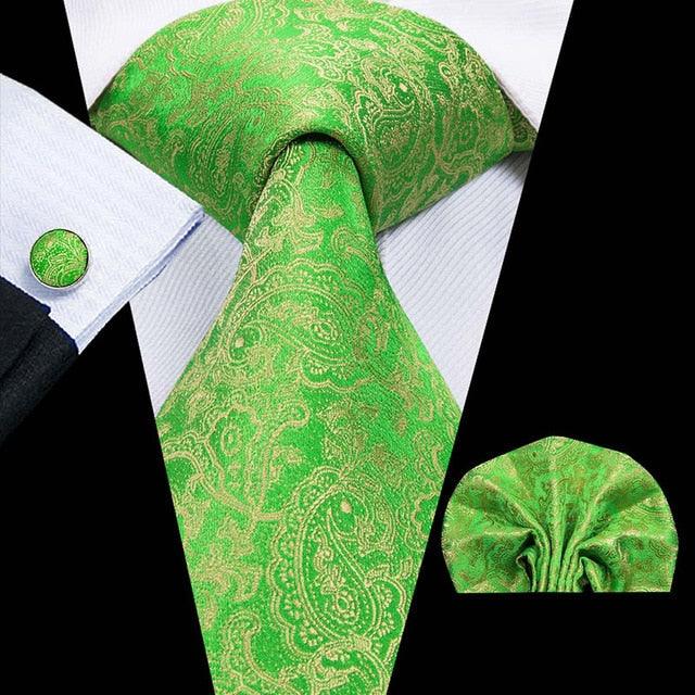 Great 100% Silk Floral Paisley Men's Tie Set 8.5cm - New Design Hanky Cufflinks Top Quality Necktie (MA2)(F17)