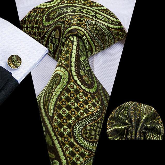 Great 100% Silk Floral Paisley Men's Tie Set 8.5cm - New Design Hanky Cufflinks Top Quality Necktie (MA2)(F17)