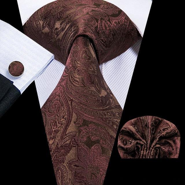 Great 100% Silk Floral Paisley Men's Tie Set 8.5cm - New Design Hanky Cufflinks Top Quality Necktie (MA2)(F17)