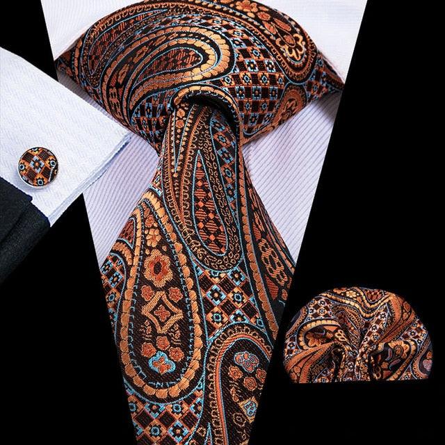 Great 100% Silk Floral Paisley Men's Tie Set 8.5cm - New Design Hanky Cufflinks Top Quality Necktie (MA2)(F17)