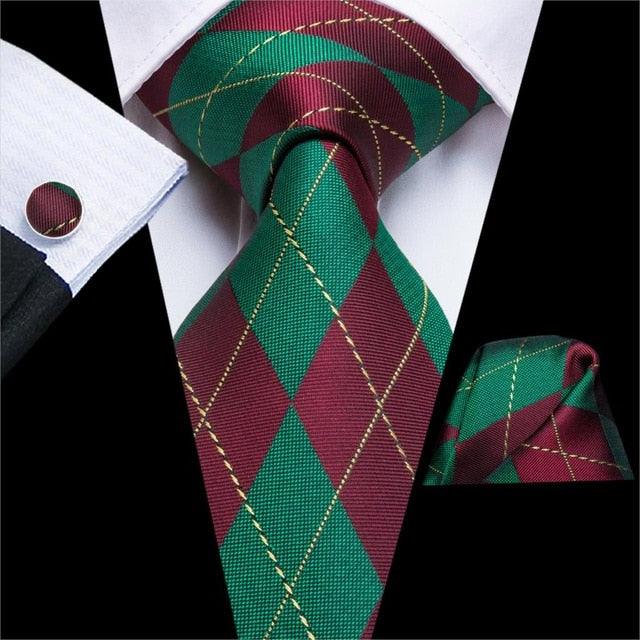 Christmas Ties - Men Hanky Cufflinks Set - 100% Silk Gifts (D17)(MA2)