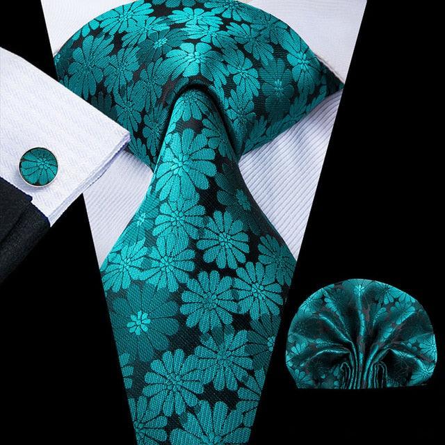 Christmas Ties - Men Hanky Cufflinks Set - 100% Silk Gifts (D17)(MA2)