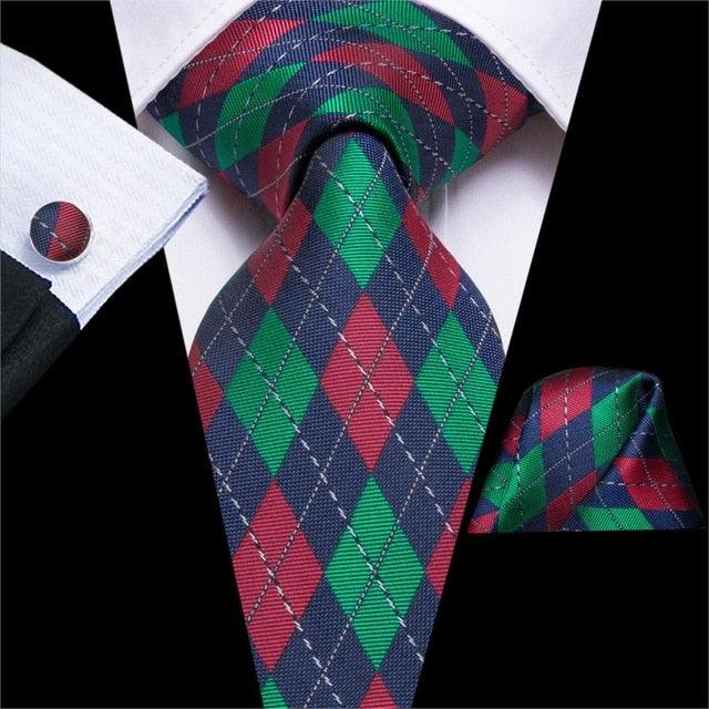 Christmas Ties - Men Hanky Cufflinks Set - 100% Silk Gifts (D17)(MA2)
