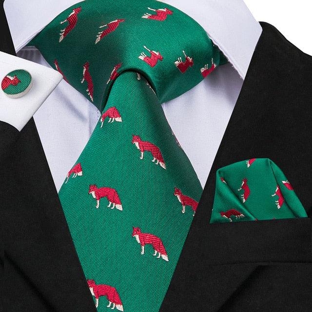Christmas Ties - Men Hanky Cufflinks Set - 100% Silk Gifts (D17)(MA2)