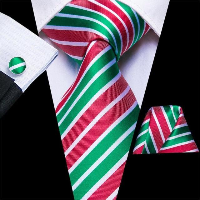 Christmas Ties - Men Hanky Cufflinks Set - 100% Silk Gifts (D17)(MA2)