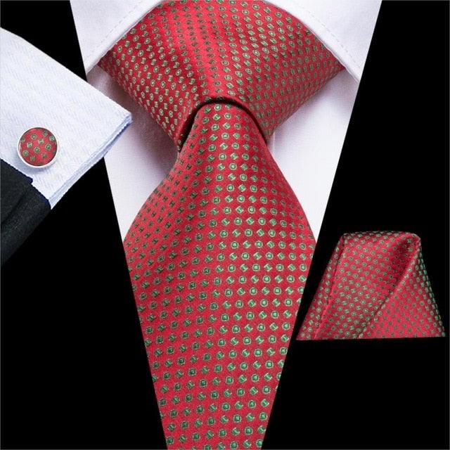 Christmas Ties - Men Hanky Cufflinks Set - 100% Silk Gifts (D17)(MA2)
