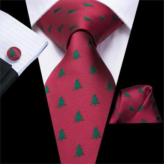 Christmas Ties - Men Hanky Cufflinks Set - 100% Silk Gifts (D17)(MA2)