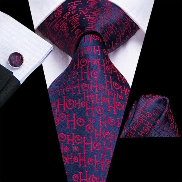 Christmas Ties - Men Hanky Cufflinks Set - 100% Silk Gifts (D17)(MA2)