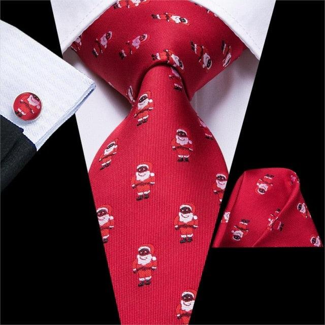 Christmas Ties - Men Hanky Cufflinks Set - 100% Silk Gifts (D17)(MA2)