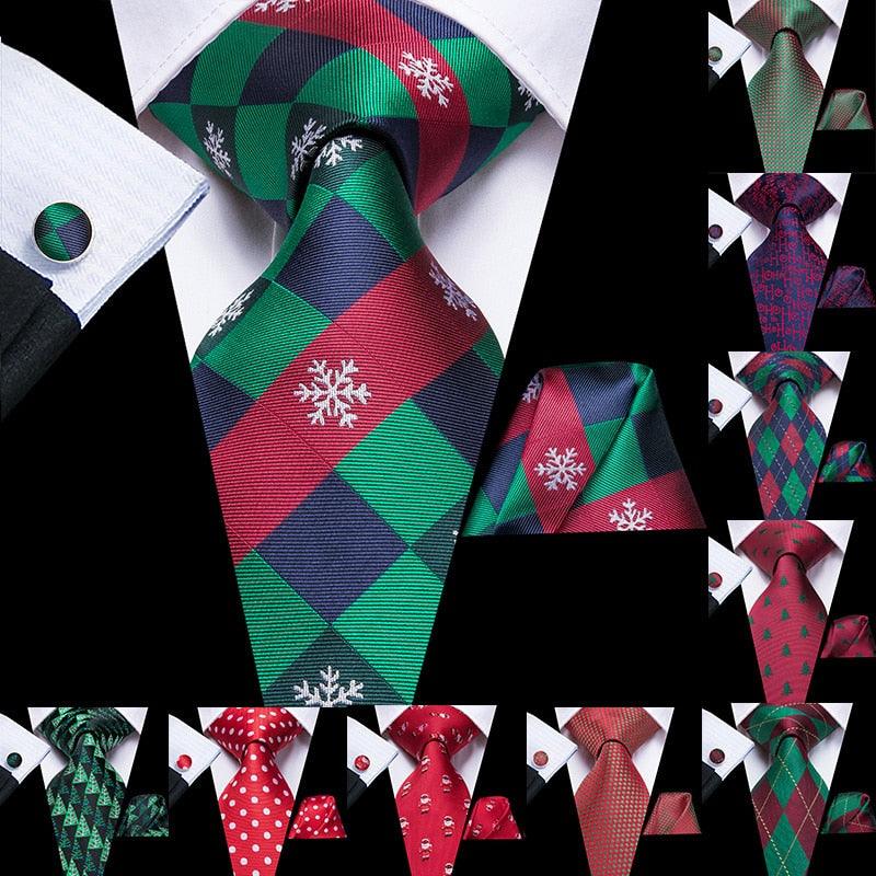 Christmas Ties - Men Hanky Cufflinks Set - 100% Silk Gifts (D17)(MA2)
