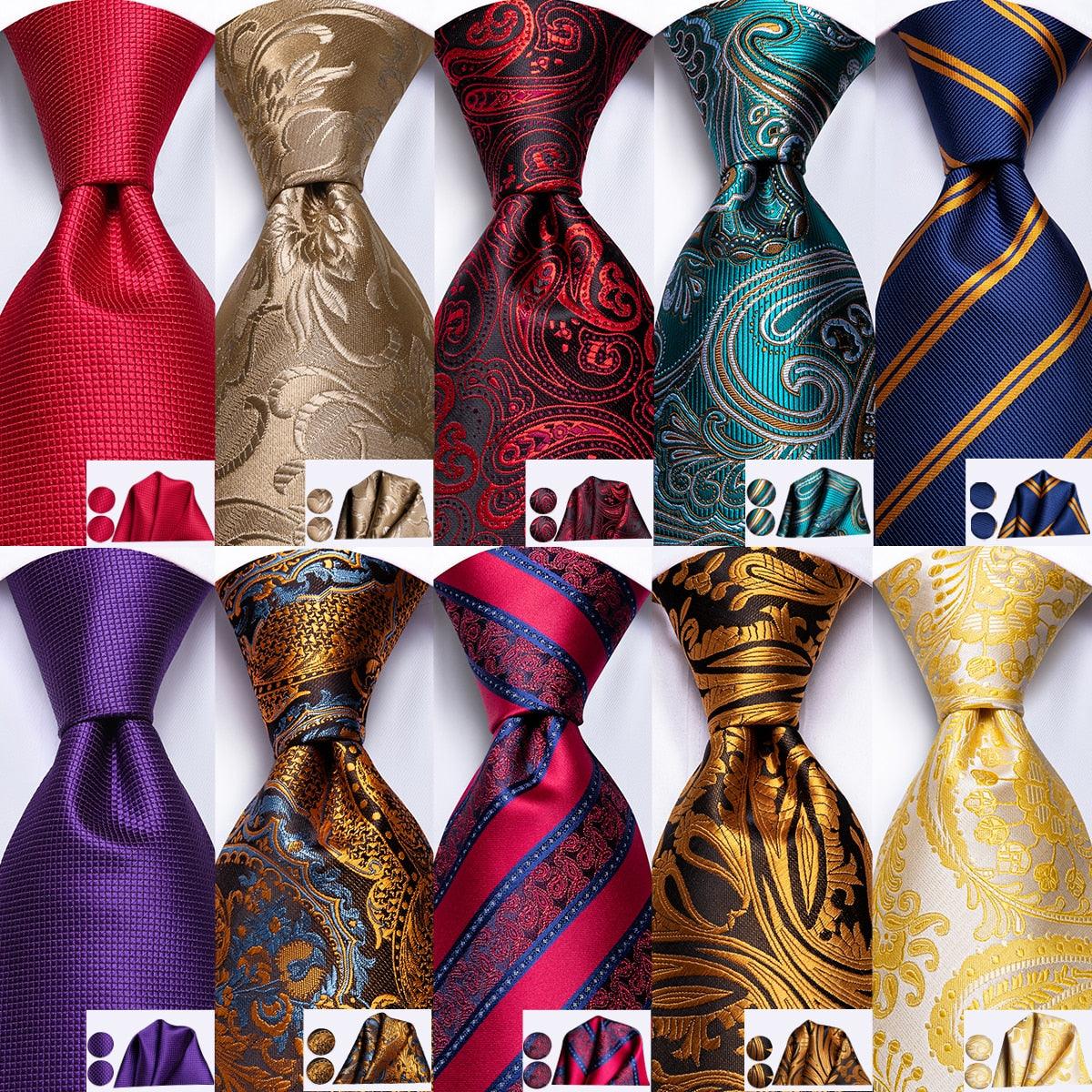 Trending Paisley Ties For Men - Hanky Cufflinks Set - New Designer Fashion Style Cravat (D17)(MA2)