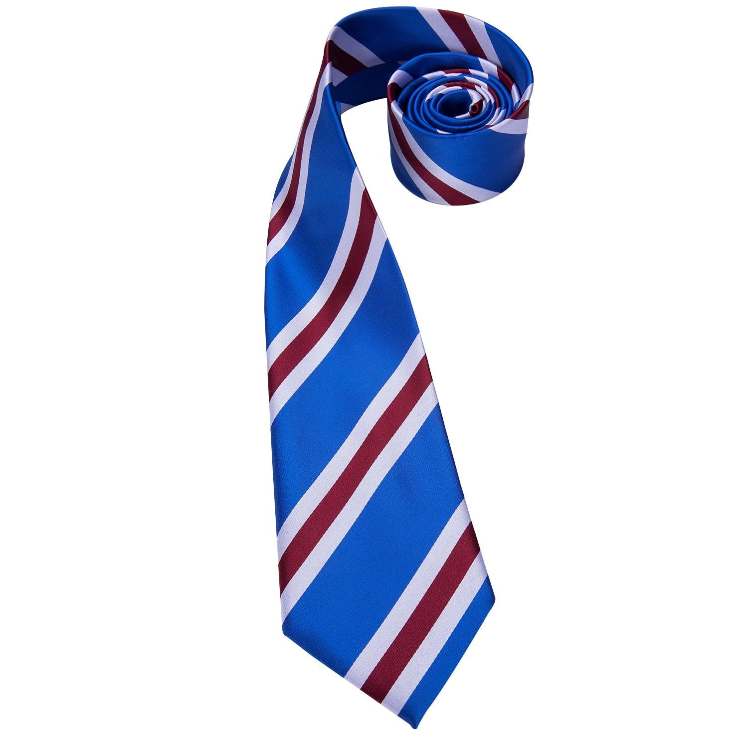 Luxury Men's Tie Blue Striped Business Silk Set Gift - Men Fashion Hanky Cufflinks Set (MA2)(F17)