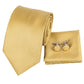 Yellow Gold Plaid Men's Tie Set - Gold Ring Style Fashion Design Hanky Cufflinks Set (MA2)(F17)