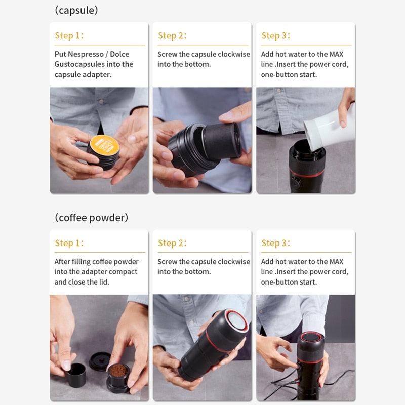 Portable Coffee Machine for Car - DC12V Expresso Maker - Coffee Powder (H2)(1U59)