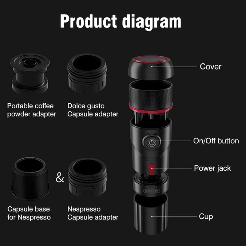 Portable Coffee Machine for Car - DC12V Expresso Maker - Coffee Powder (H2)(1U59)