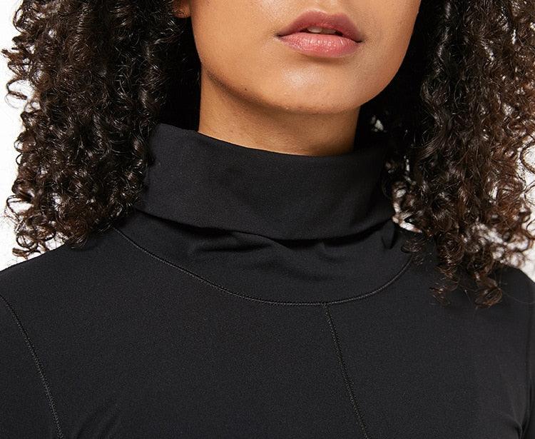 Great High Collar Yoga Crop Tops - With Thumb Hole - Sports Athletic Women Long Sleeve Shirts - Twist Fitness Gym Tops - High Quality (1U24)