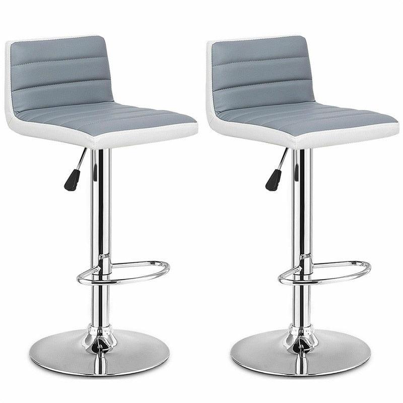High Quality Set of 2 Adjustable Gray PU Leather Bar Stools Comfortable Height Adjustable Swivel 360 Degrees Chairs (FW2)(1U67)
