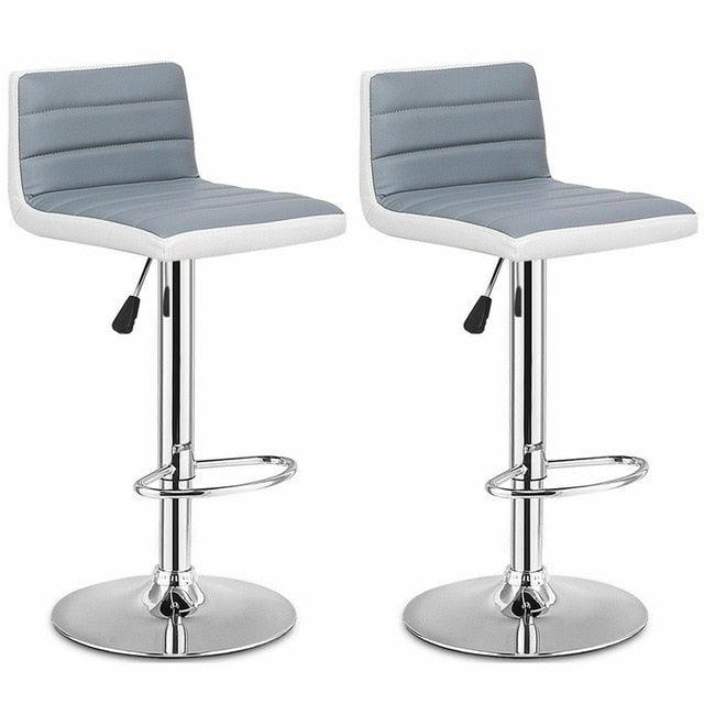 High Quality Set of 2 Adjustable Gray PU Leather Bar Stools Comfortable Height Adjustable Swivel 360 Degrees Chairs (FW2)(1U67)