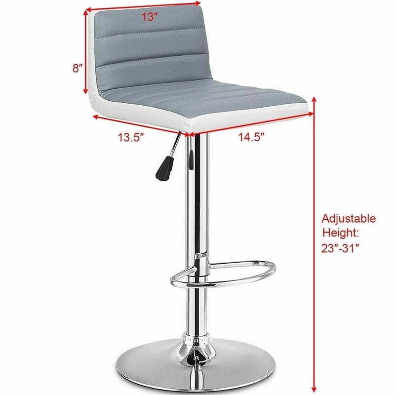 High Quality Set of 2 Adjustable Gray PU Leather Bar Stools Comfortable Height Adjustable Swivel 360 Degrees Chairs (FW2)(1U67)