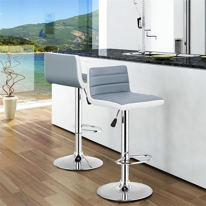 High Quality Set of 2 Adjustable Gray PU Leather Bar Stools Comfortable Height Adjustable Swivel 360 Degrees Chairs (FW2)(1U67)