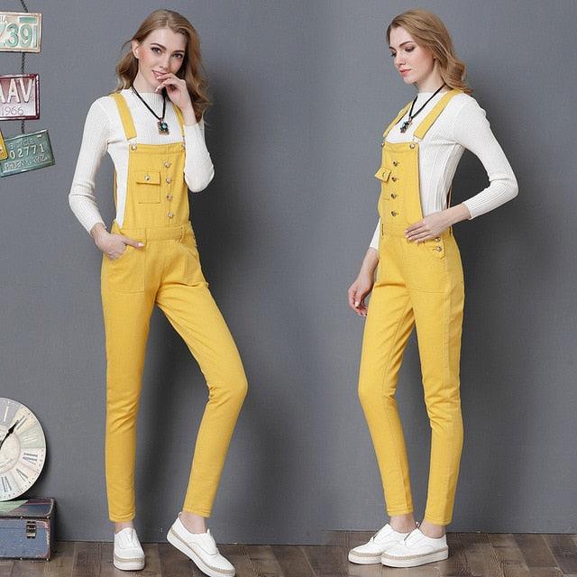 Gorgeous High Quality Women Denim Overalls - Pocket Button Jumpsuit - Full Length Denim Pencil Jeans (TBL1)
