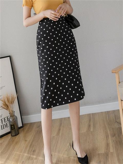 High Waist Split Midi Skirts - Women Dot Print - Casual Chic Summer High Fashion Boho Skirt (D23)(D20)(TB7)(TP6)