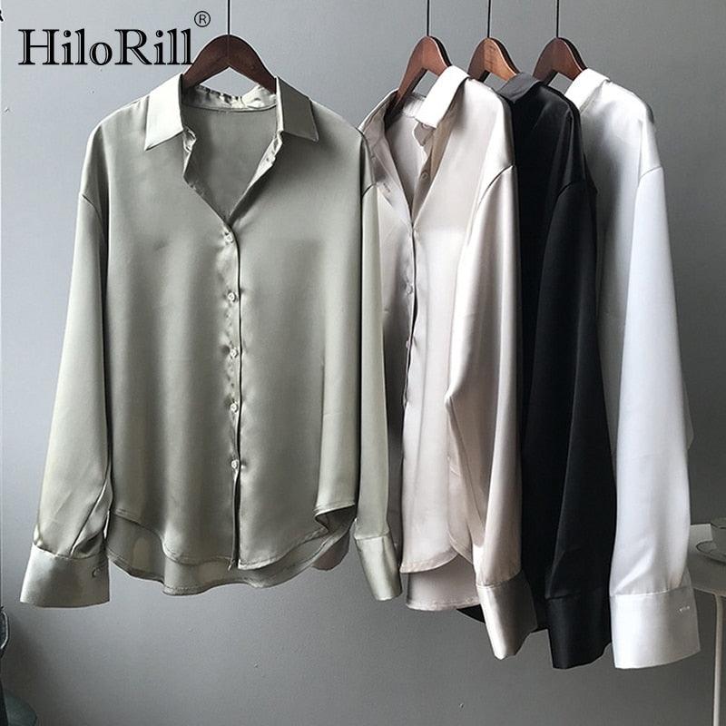 Solid Elegant Blouses Shirts - Turn Down Collar Casual Office Shirt - Long Sleeve Ladies Soft Tops (TB4)
