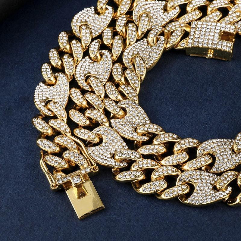 Great 12MM Bling AAA+ Iced Out Alloy Rhinestones - Bean Miami Cuban Link Chain Necklace (MJ4)