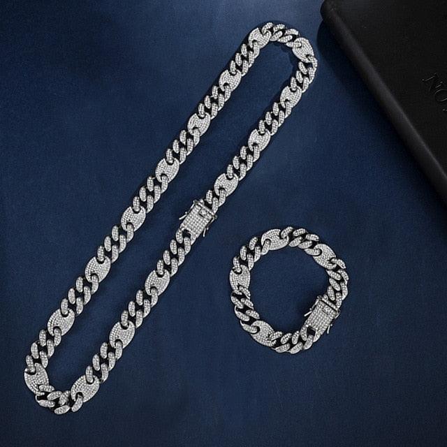 Great 12MM Bling AAA+ Iced Out Alloy Rhinestones - Bean Miami Cuban Link Chain Necklace (MJ4)