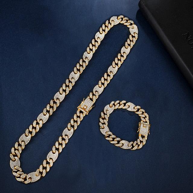Great 12MM Bling AAA+ Iced Out Alloy Rhinestones - Bean Miami Cuban Link Chain Necklace (MJ4)