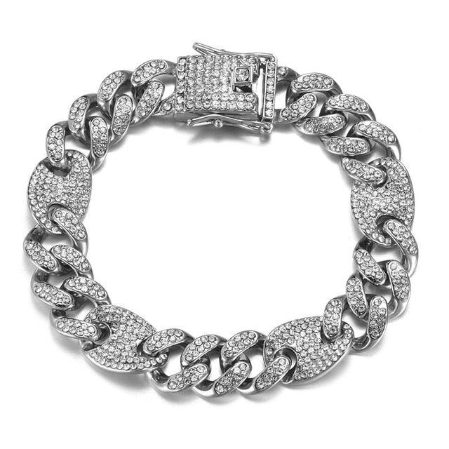 Great 12MM Bling AAA+ Iced Out Alloy Rhinestones - Bean Miami Cuban Link Chain Necklace (MJ4)