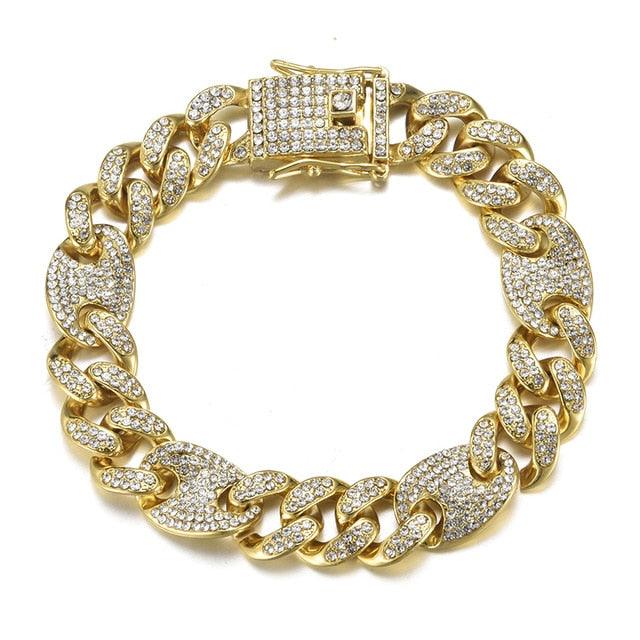 Great 12MM Bling AAA+ Iced Out Alloy Rhinestones - Bean Miami Cuban Link Chain Necklace (MJ4)