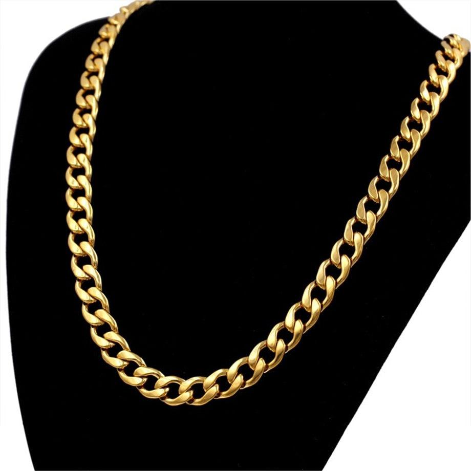 12mm Thick Gold Color Stainless Steel Long Gold Chain - Men Curb Cuban Link Chain Necklaces (D83)(MJ2)