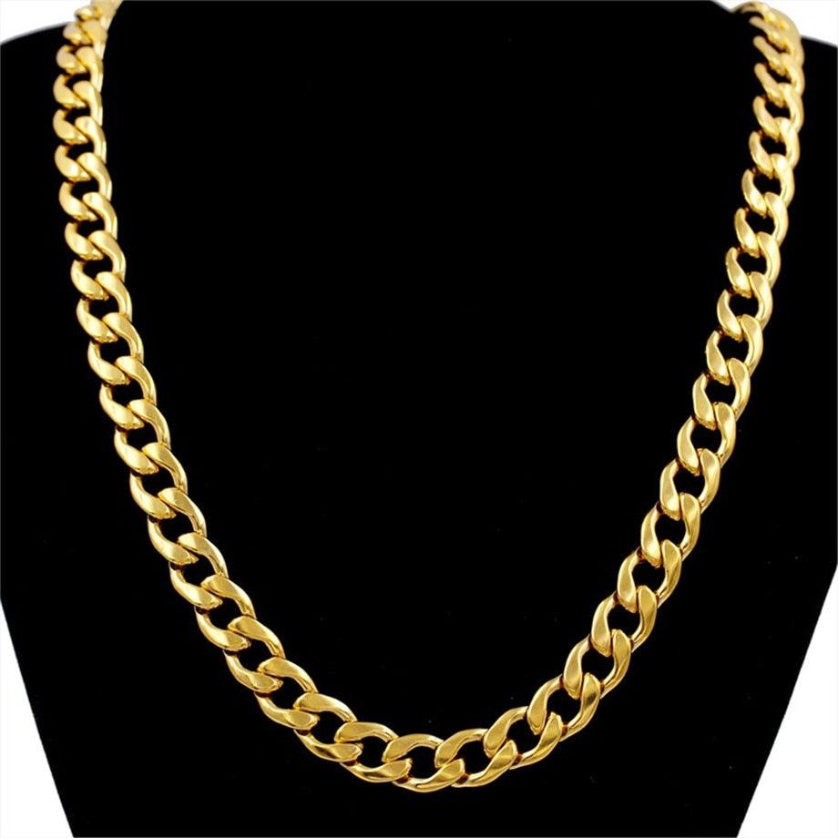 12mm Thick Gold Color Stainless Steel Long Gold Chain - Men Curb Cuban Link Chain Necklaces (D83)(MJ2)