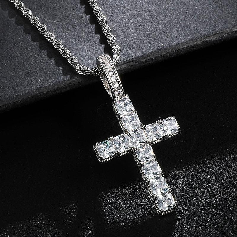 Great Cross Iced Out Bling Cubic Zircon AAA CZ Necklace & Pendant With 4mm Chain (1U83)