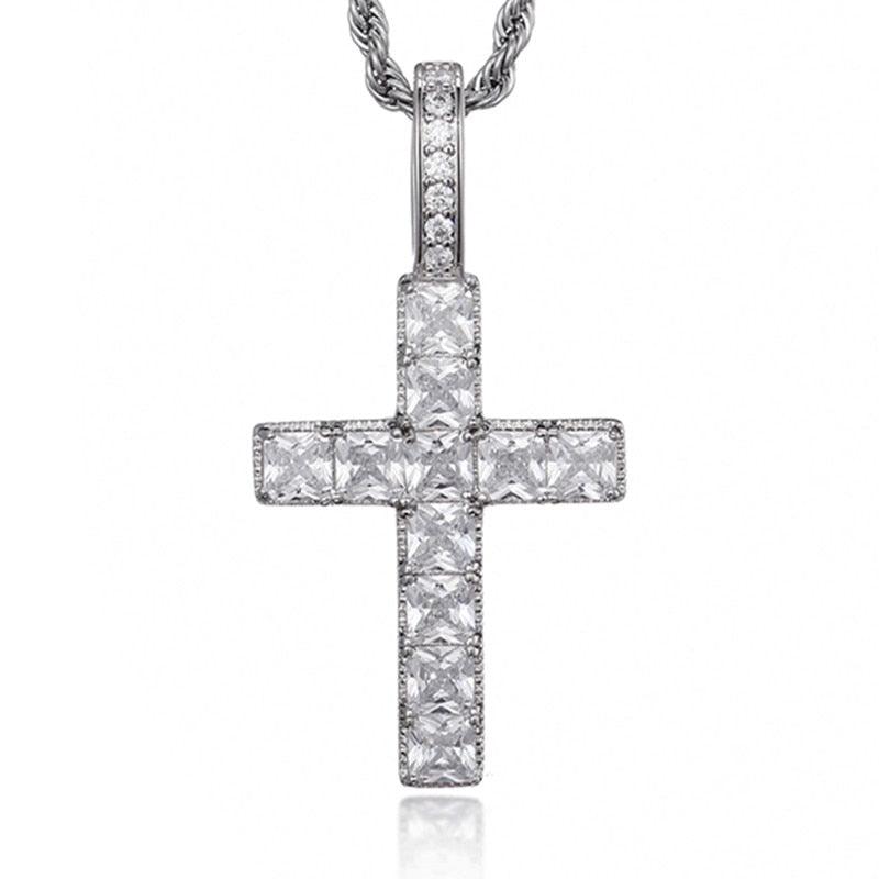 Great Cross Iced Out Bling Cubic Zircon AAA CZ Necklace & Pendant With 4mm Chain (1U83)