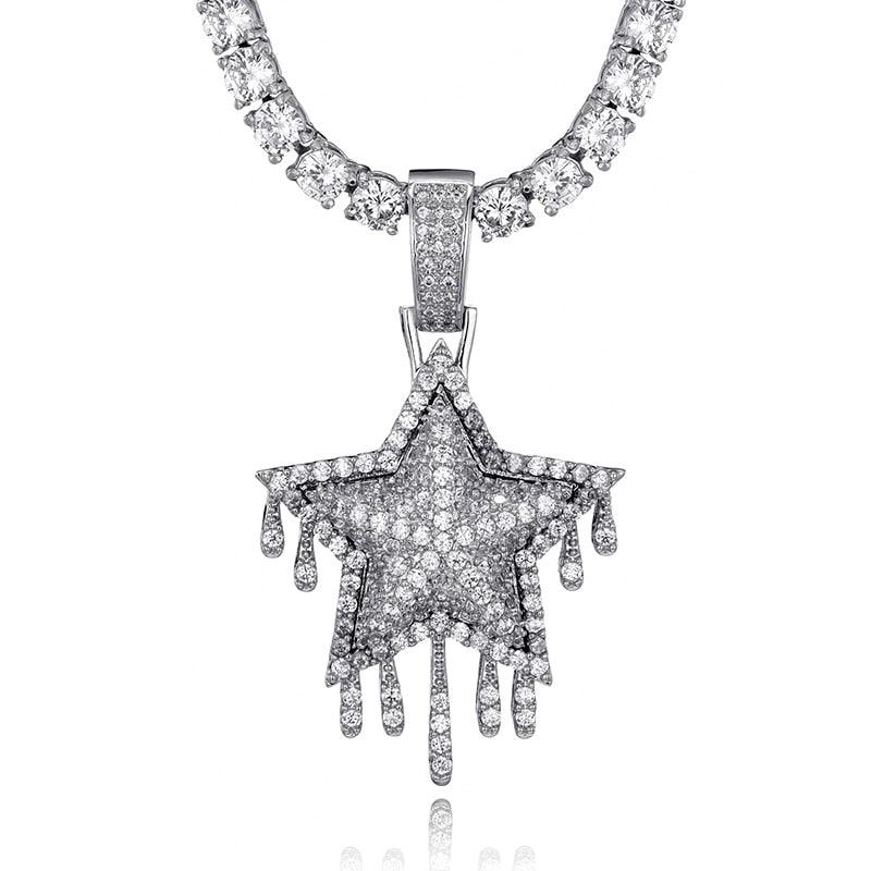 CZ Drip Star Stones Iced Out Cubic Zircon Necklaces & Pendants For Men Jewelry (1U83)