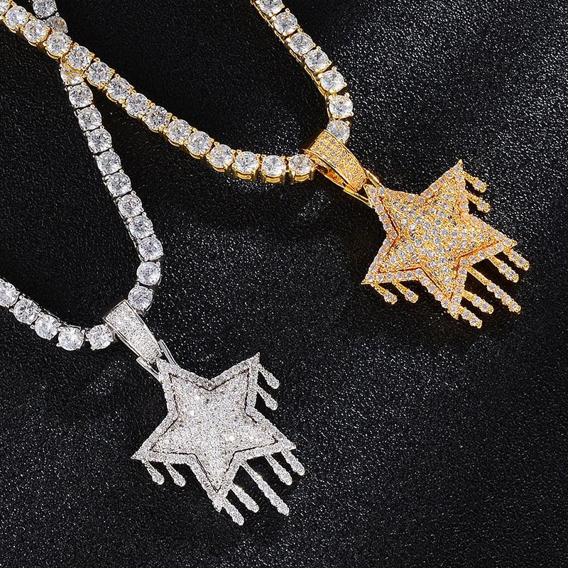 CZ Drip Star Stones Iced Out Cubic Zircon Necklaces & Pendants For Men Jewelry (1U83)