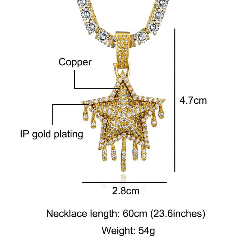 CZ Drip Star Stones Iced Out Cubic Zircon Necklaces & Pendants For Men Jewelry (1U83)