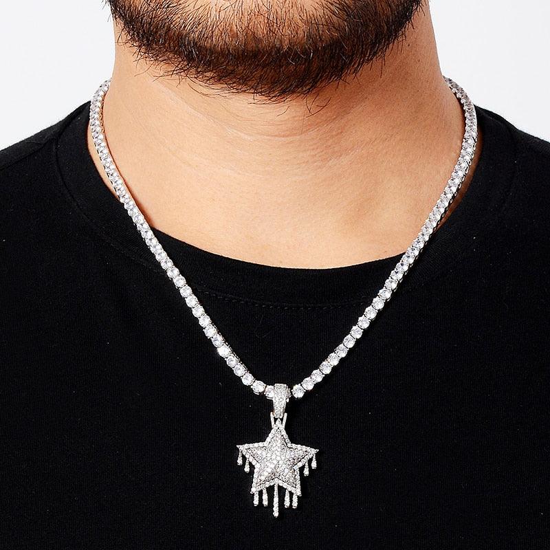 CZ Drip Star Stones Iced Out Cubic Zircon Necklaces & Pendants For Men Jewelry (1U83)