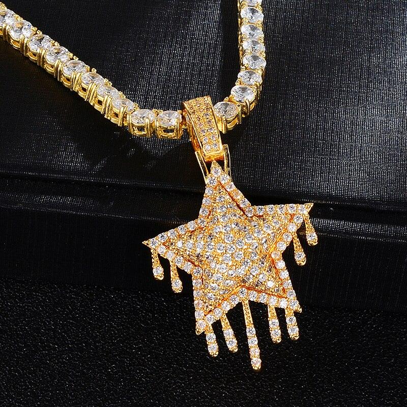 CZ Drip Star Stones Iced Out Cubic Zircon Necklaces & Pendants For Men Jewelry (1U83)