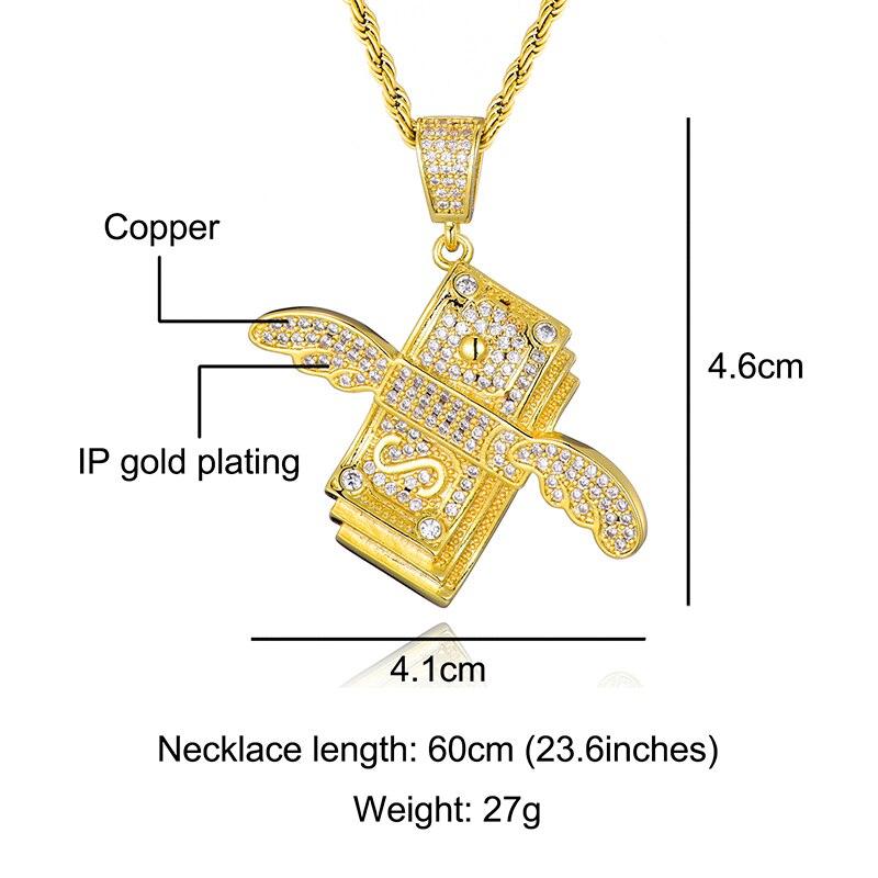 Trending CZ Flying Cash Solid Cubic Zircon Necklaces & Pendants For Men (1U83)